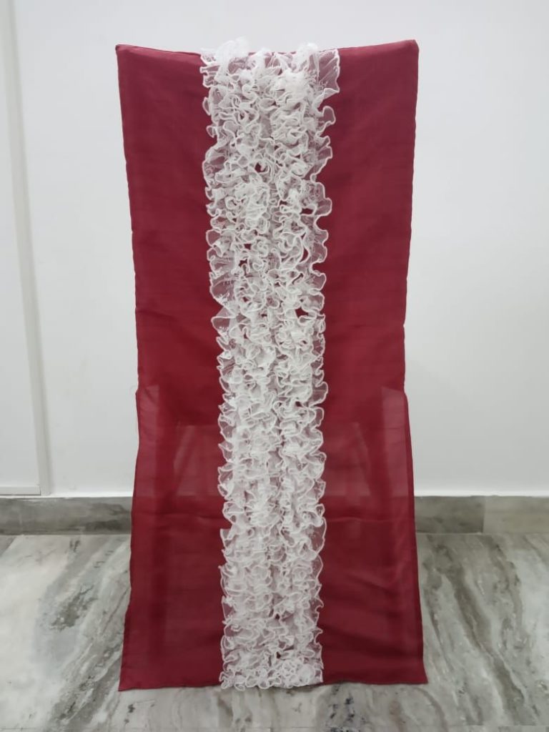 Maroon raw silk with white net frills
