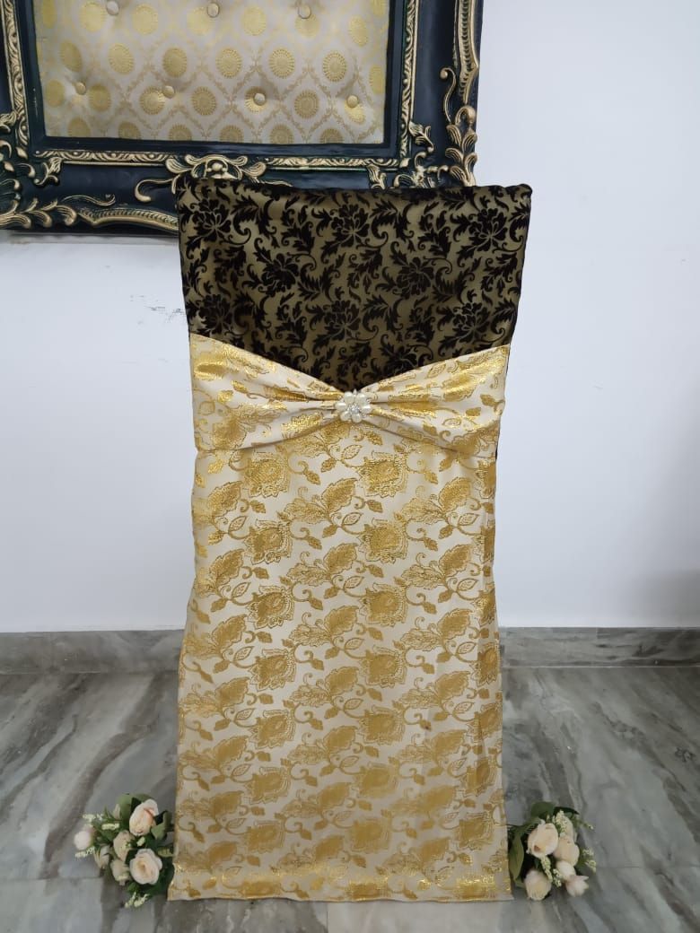 Golden brocade and black net chair cover